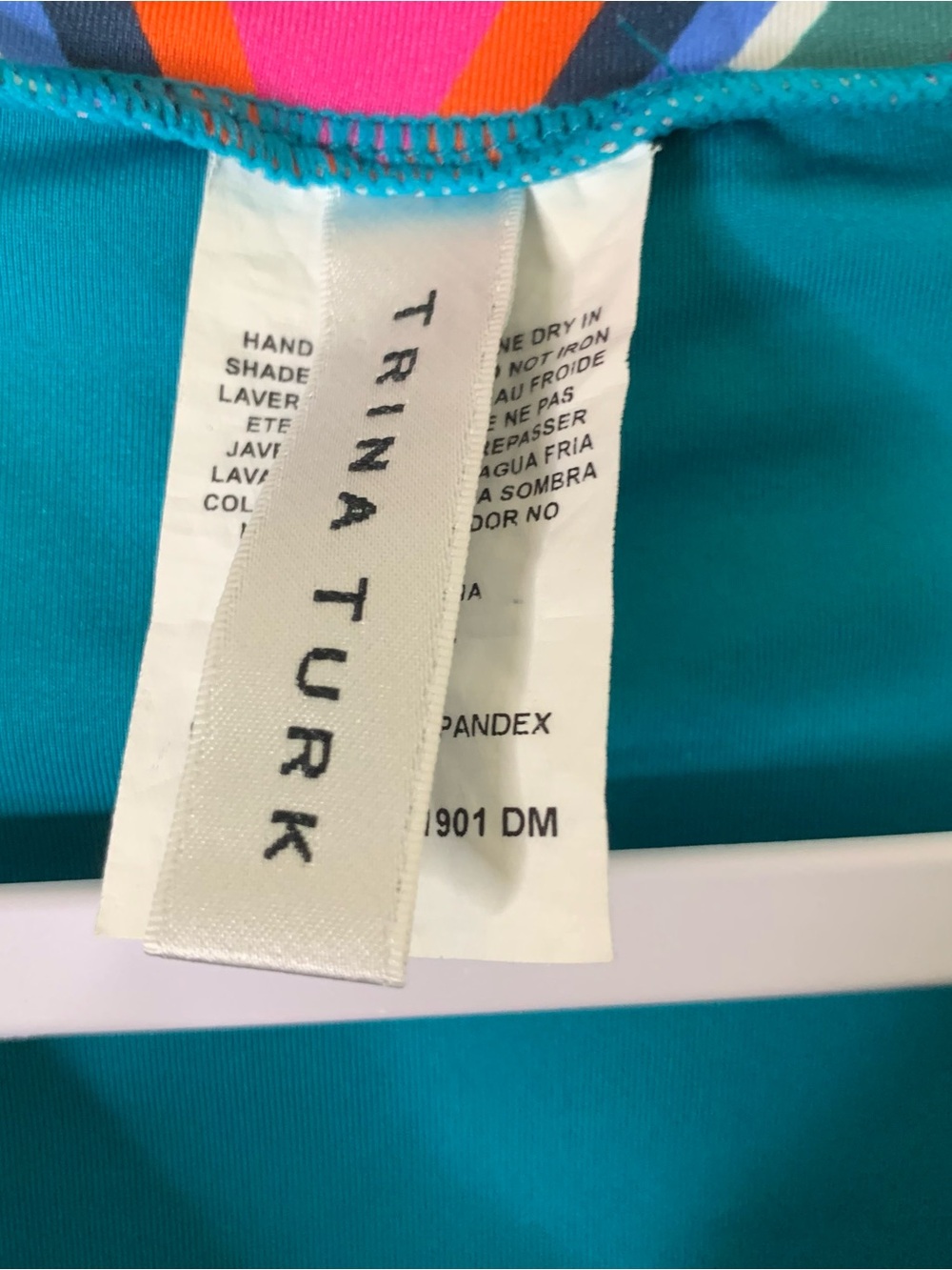 Trina Turk Louvre Paddle colorful,  chevron zigzag LS one piece swimsuit L - Picture 6 of 10